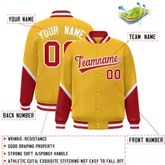 Gold Red Color Block Varsity Letterman Baseball Jacket 2