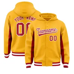Gold Red Color Block Varsity Letterman Hoodie Jacket 1