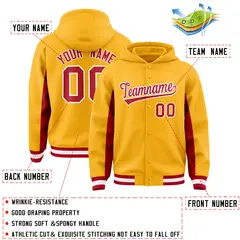 Gold Red Color Block Varsity Letterman Hoodie Jacket 4