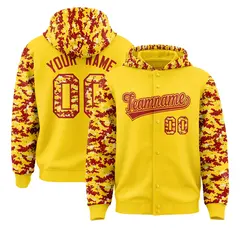 Gold Red-Cream Raglan Sleeves Camo Varsity Full-Snap Letterman Jacket 1