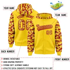 Gold Red-Cream Raglan Sleeves Camo Varsity Full-Snap Letterman Jacket 4