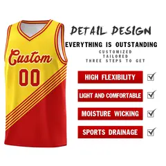 Gold Red Diagonal Stripes Color Block Basketball Jersey 2