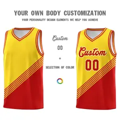 Gold Red Diagonal Stripes Color Block Basketball Jersey 3
