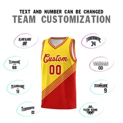 Gold Red Diagonal Stripes Color Block Basketball Jersey 4