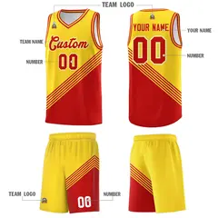 Gold Red Diagonal Stripes Color Block Basketball Jersey 5