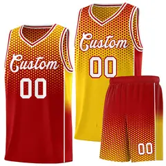 Gold Red Dot Pattern Reversible Side Gradient Basketball Jersey Kits