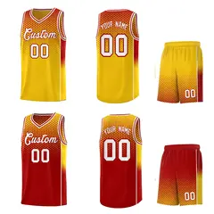 Gold Red Dot Pattern Reversible Side Gradient Basketball Jersey Kits 2