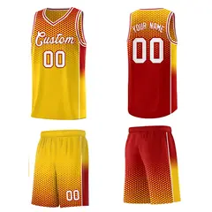 Gold Red Dot Pattern Reversible Side Gradient Basketball Jersey Kits 5