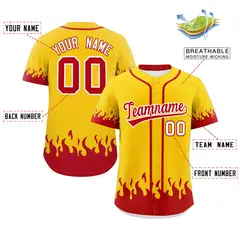 Gold Red Flame Graffiti Authentic Baseball Jersey 2