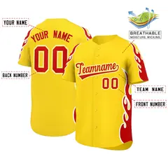 Gold Red Flame Outline Side Pattern Baseball Jersey 2