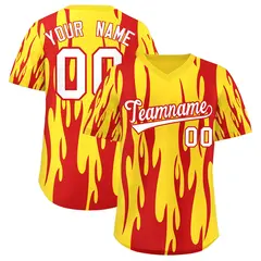 Gold Red Flame Pattern Authentic Pullover Baseball Jersey 1