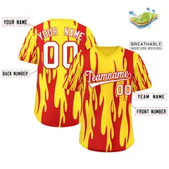 Gold Red Flame Pattern Authentic Pullover Baseball Jersey 2