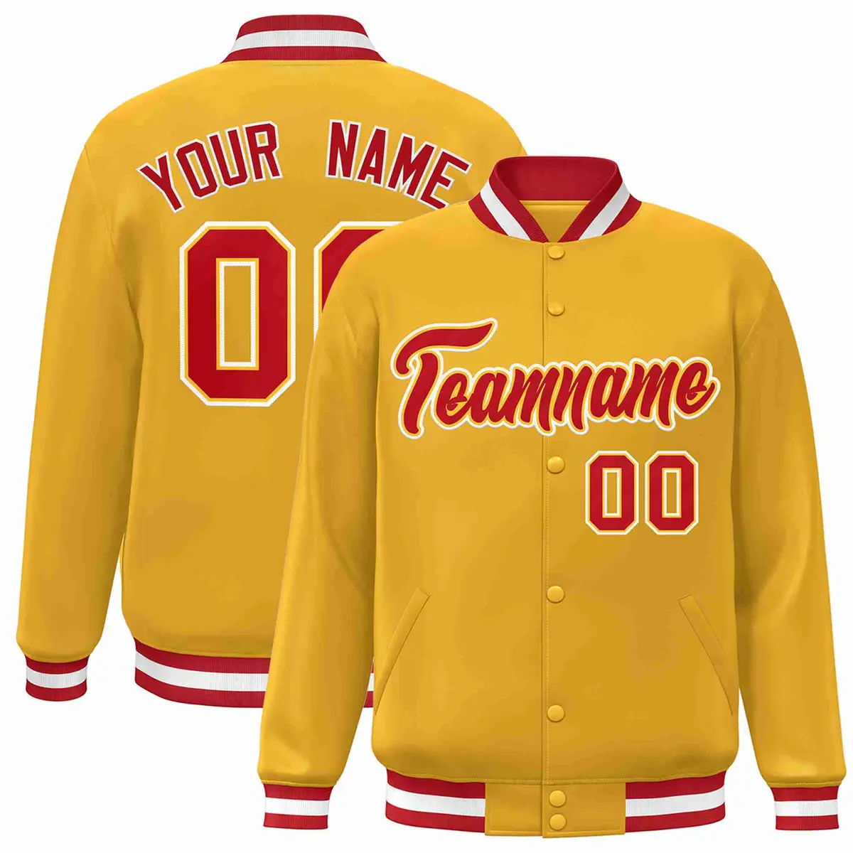 Gold Red-Gold Classic Varsity Full-Snap Letterman Jacket