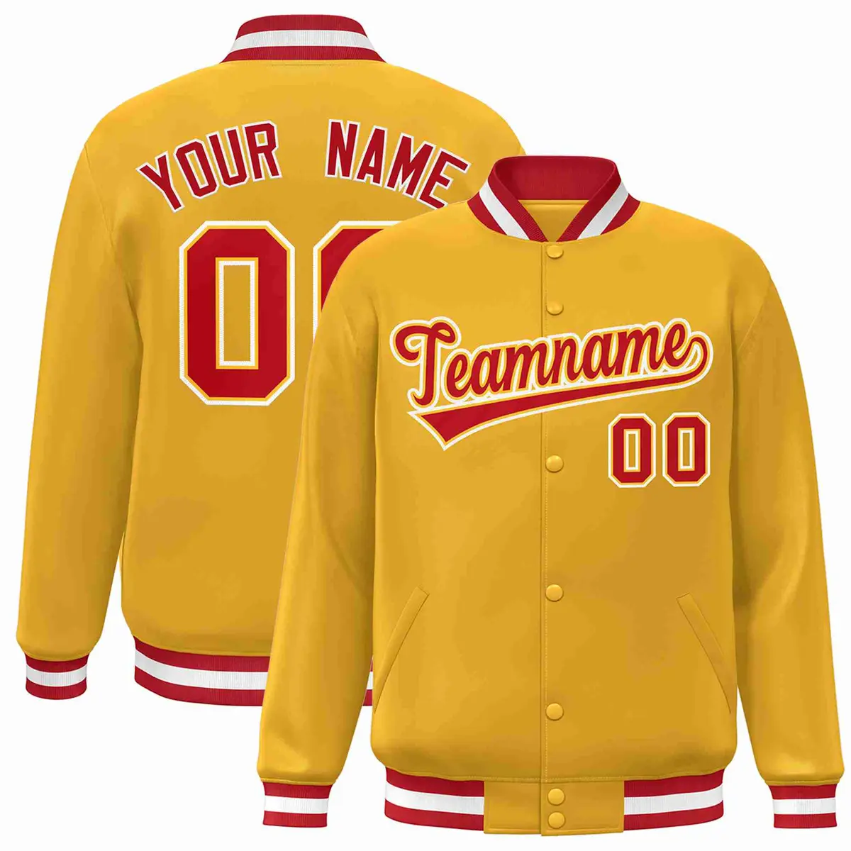 Gold Red-Gold Classic Varsity Full-Snap Letterman Jacket