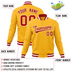 Gold Red-Gold Classic Varsity Full-Snap Letterman Jacket 4