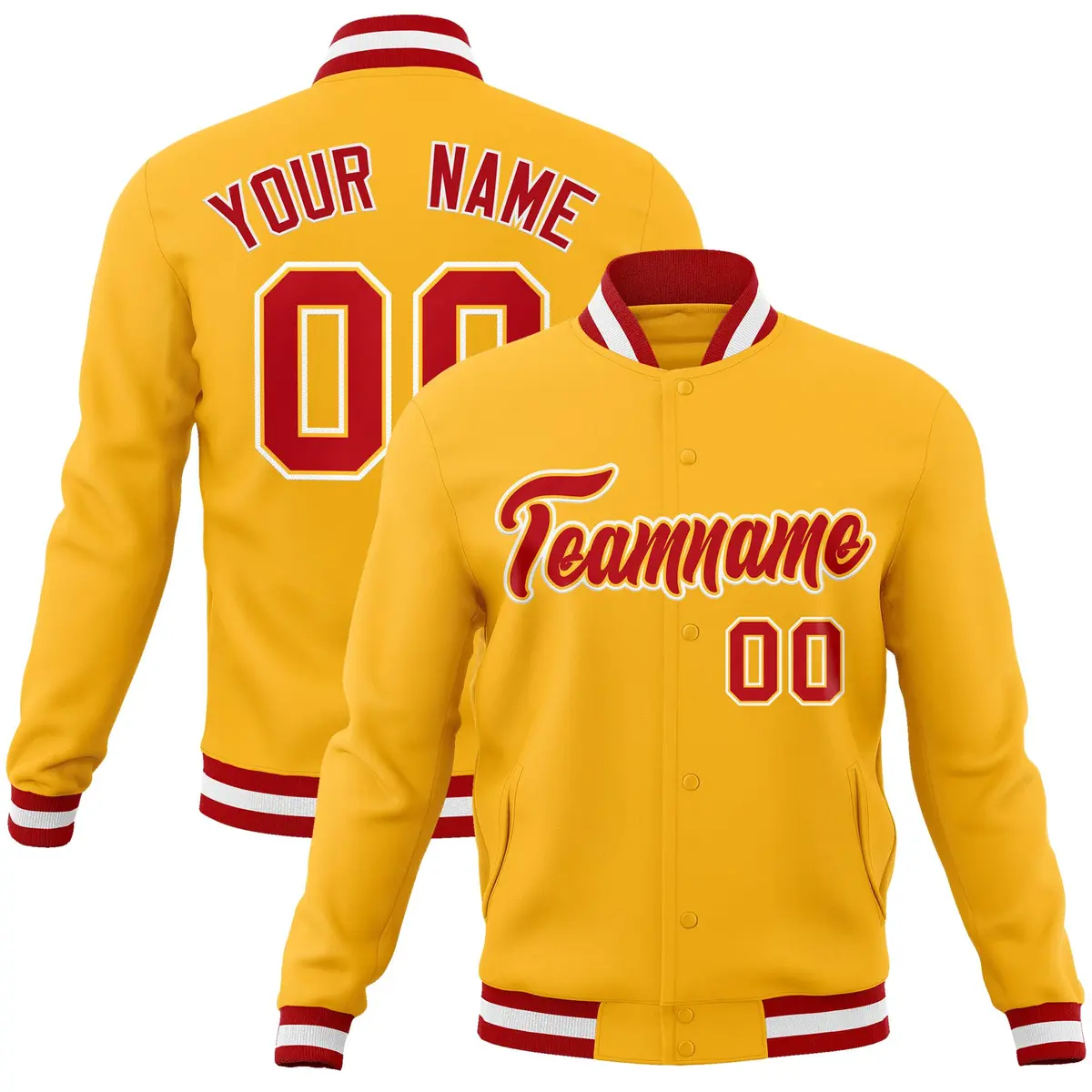 Gold Red-Gold Classic Varsity Full-Snap Letterman Jacket