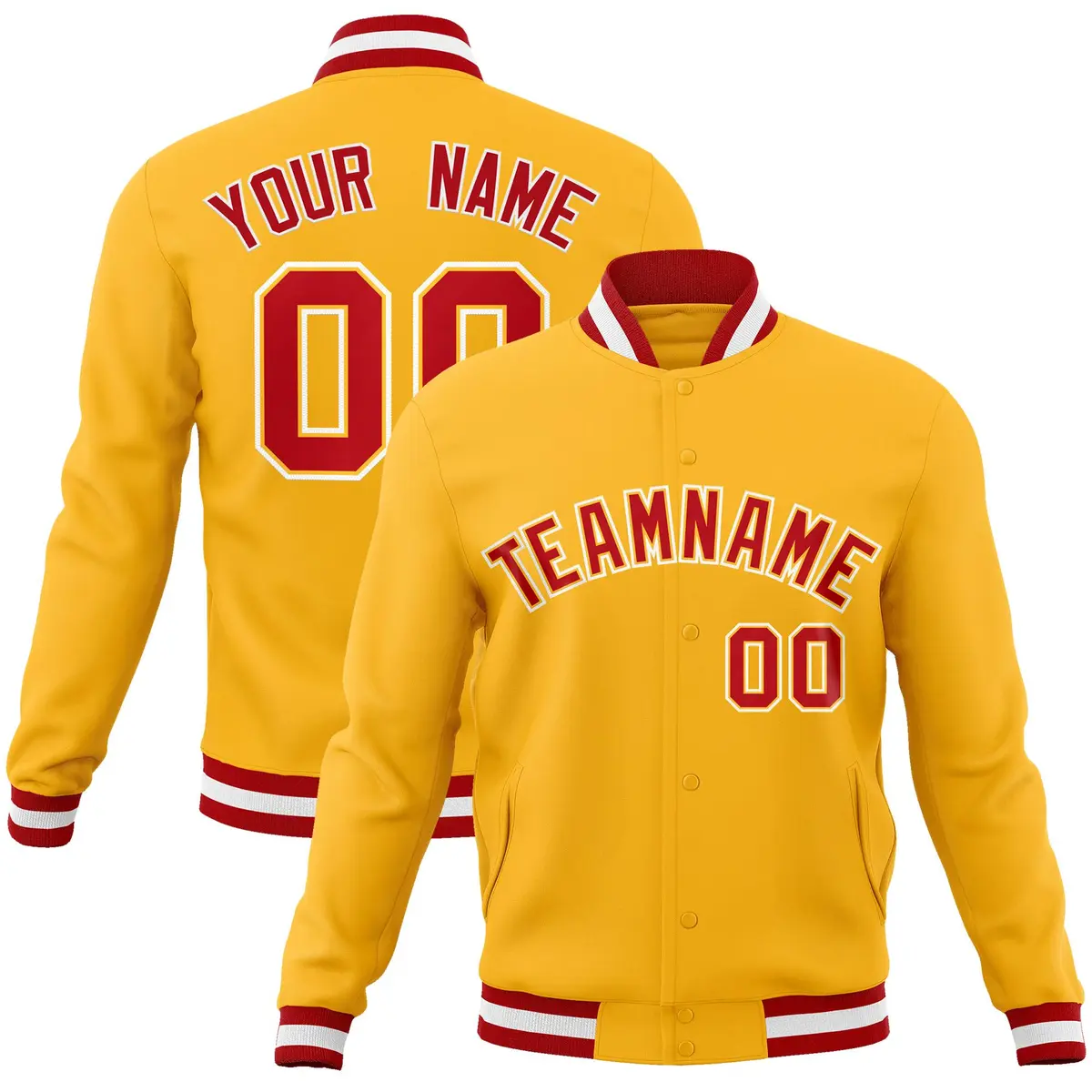 Gold Red-Gold Classic Varsity Full-Snap Letterman Jacket