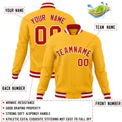 Gold Red-Gold Classic Varsity Full-Snap Letterman Jacket 4