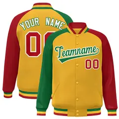 Gold Red-Gold Varsity Raglan Sleeves Letterman Bomber Jacket