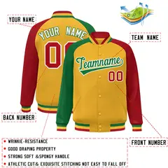 Gold Red-Gold Varsity Raglan Sleeves Letterman Bomber Jacket 2