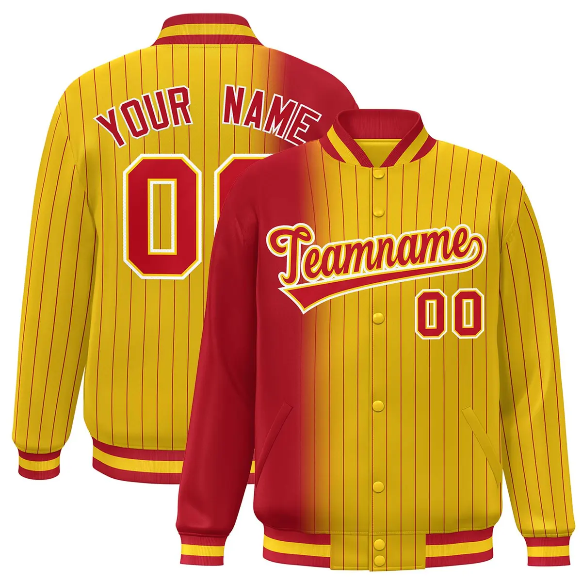 Gold Red Gradient Pinstripe Varsity Full-Snap Letterman Jacket