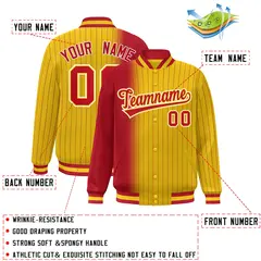Gold Red Gradient Pinstripe Varsity Full-Snap Letterman Jacket 2