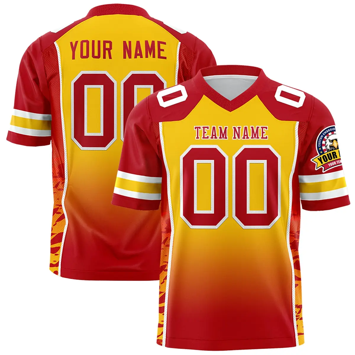 Gold Red Gradient Side Pattern Authentic Football Jersey