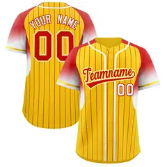 Gold Red Gradient Stripe Fashion Sleeves Baseball Jersey