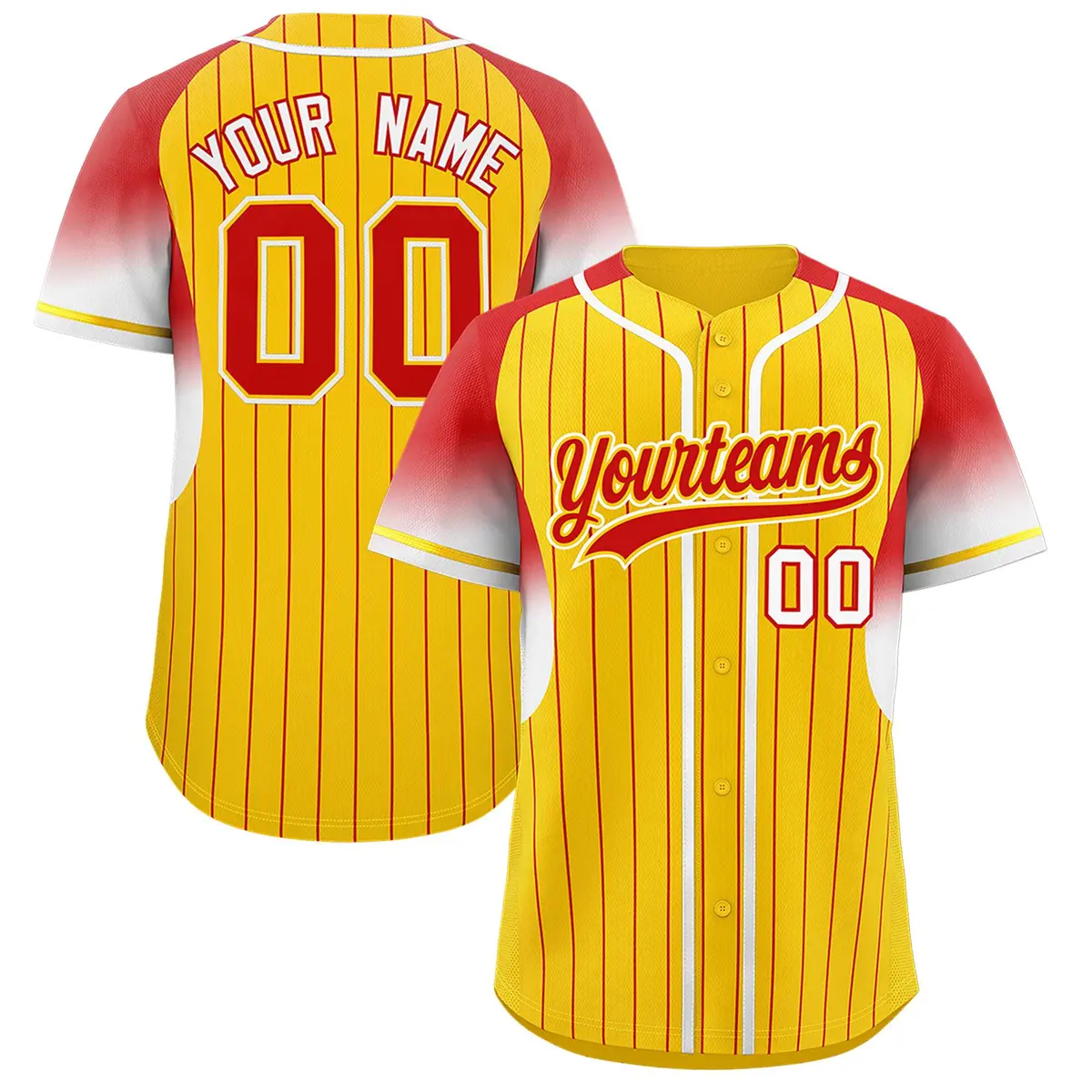 Gold Red Gradient Stripe Fashion Sleeves Baseball Jersey