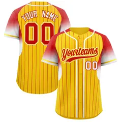 Gold Red Gradient Stripe Fashion Sleeves Baseball Jersey 1