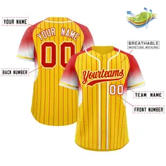Gold Red Gradient Stripe Fashion Sleeves Baseball Jersey 2