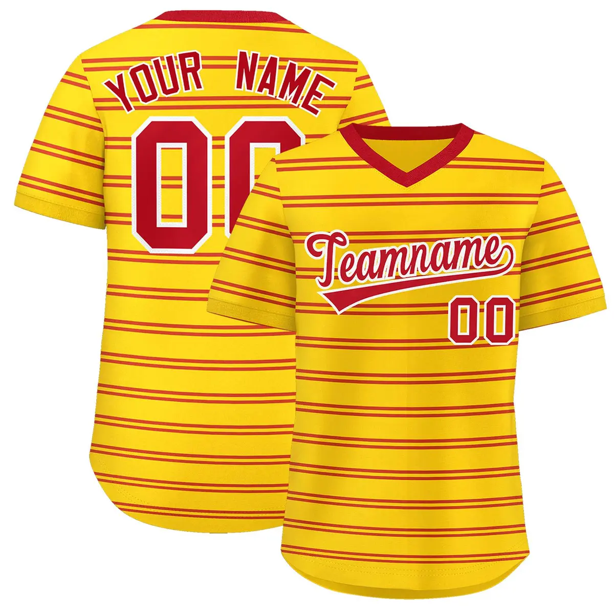 Gold Red Horizontal Stripe Pullover Baseball Jersey