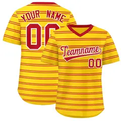Gold Red Horizontal Stripe Pullover Baseball Jersey 1