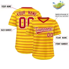 Gold Red Horizontal Stripe Pullover Baseball Jersey 2