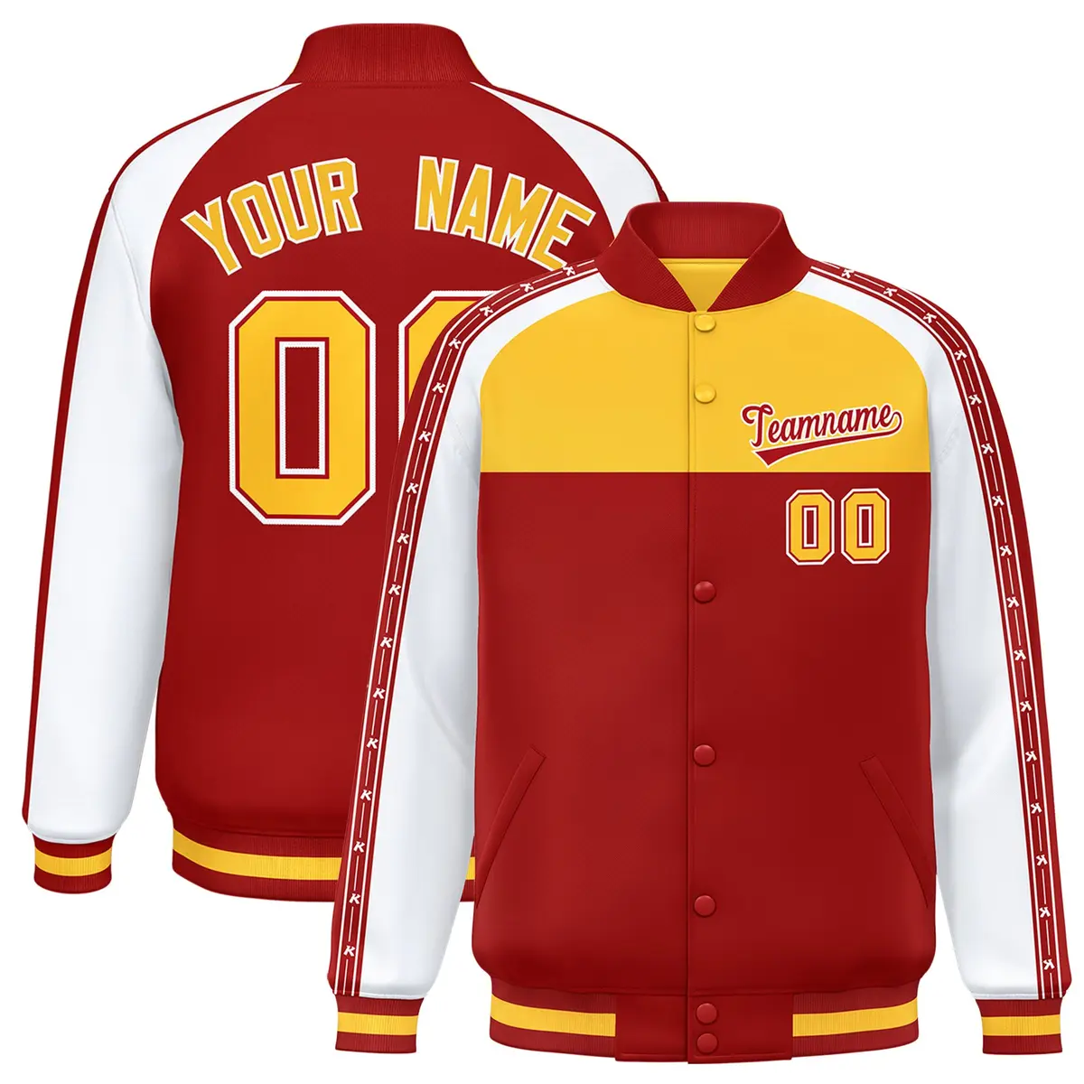 Gold Red K-Ribbon Raglan Color Block Varsity Letterman Jacket