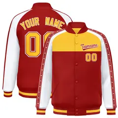 Gold Red K-Ribbon Raglan Color Block Varsity Letterman Jacket 1