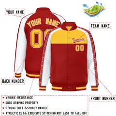 Gold Red K-Ribbon Raglan Color Block Varsity Letterman Jacket 2