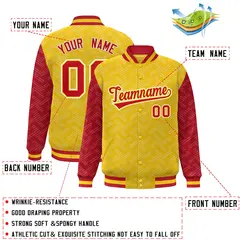 Gold Red L Pattern Raglan Varsity Letterman Baseball Jacket 2
