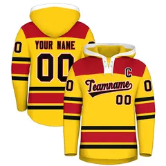 Gold Red Lace-Up Neck Raglan Hockey Hoodie Jersey 1