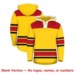 Gold Red Lace-Up Neck Raglan Hockey Hoodie Jersey 7