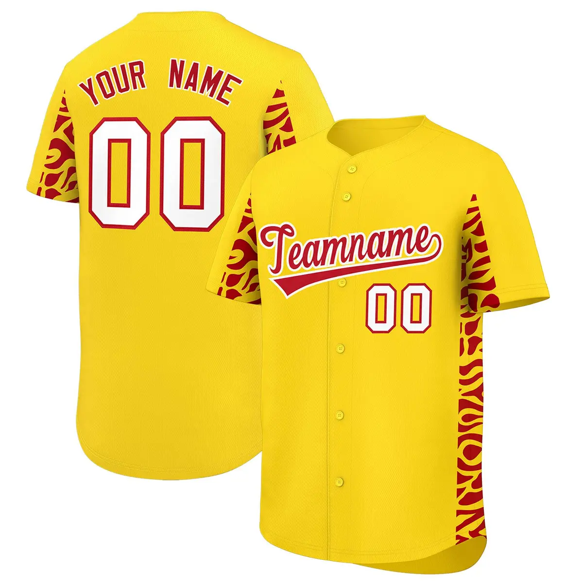 Gold Red Leopard Graffiti Side Baseball Jersey