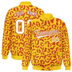 Gold Red Leopard Graffiti Varsity Letterman Baseball Jacket 1
