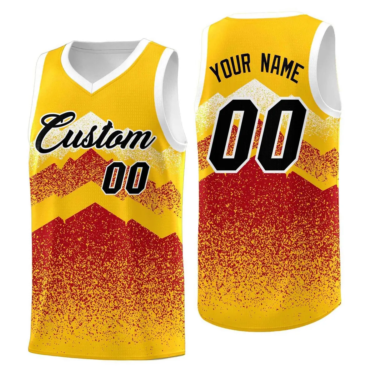 Gold Red Mountain Fade Gradient Fashion Basketball Jersey