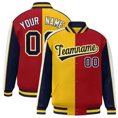 Gold Red Navy-White Color Block Varsity Bomber Baseball Jacket
