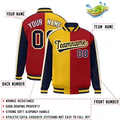 Gold Red Navy-White Color Block Varsity Bomber Baseball Jacket 2