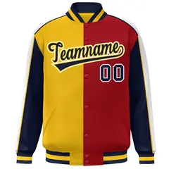 Gold Red Navy-White Color Block Varsity Bomber Baseball Jacket 3