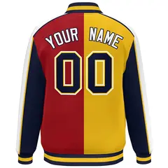 Gold Red Navy-White Color Block Varsity Bomber Baseball Jacket 4