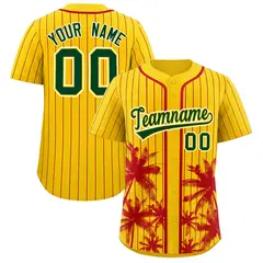 Gold Red Pinstripe Coconut Tree Baseball Jersey