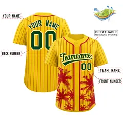 Gold Red Pinstripe Coconut Tree Baseball Jersey 2