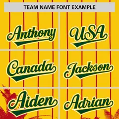 Gold Red Pinstripe Coconut Tree Baseball Jersey 3